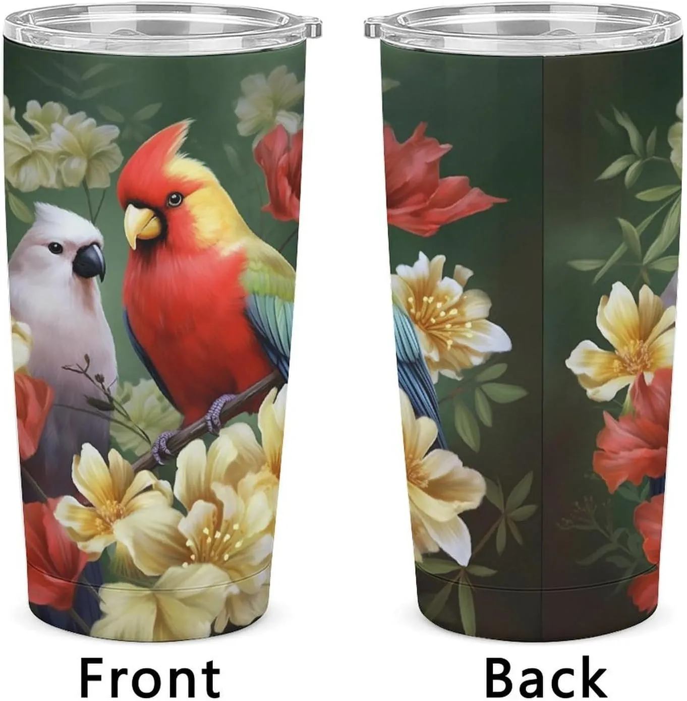 20 Oz Tumbler With Straw Leak Proof Thermos Cup, Bird with Flowers Stainless Steel Insulated Travel Coffee Mug Fit for Car Cup Holder