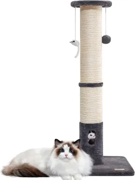 34" Tall Cat Tree Scratching Posts for Indoor Cat Scratching Posts with Sisal Rope and Dangling Cat Toy Cat Scratcher for Adults Cats and Kitten (Black Grey)