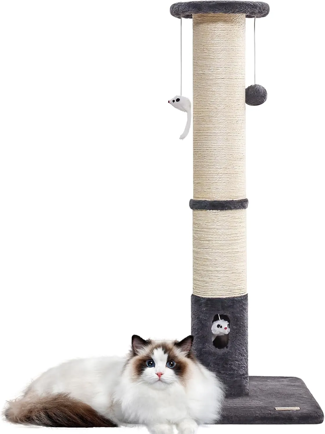 34" Tall Cat Tree Scratching Posts for Indoor Cat Scratching Posts with Sisal Rope and Dangling Cat Toy Cat Scratcher for Adults Cats and Kitten (Black Grey)
