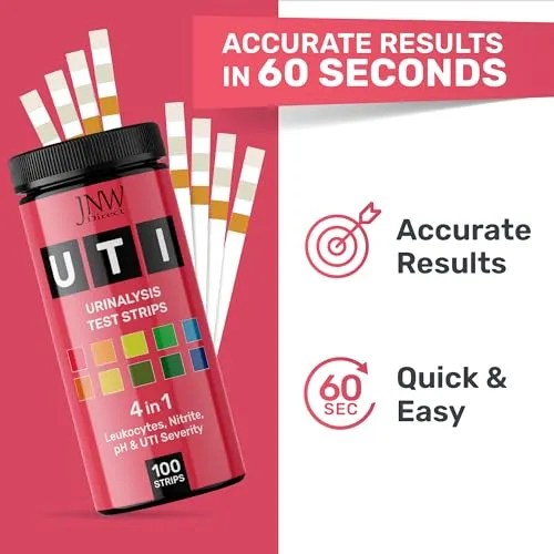 4-in-1 UTI Test Strips - 100ct Urine Test Strips, Quick and Easy, Accurate Home UTI Test for Women & Men, Results in 60 Seconds, Urinalysis Test Strips Full Panel, Home UTI Test Strips by JNW Direct