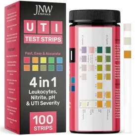 4-in-1 UTI Test Strips - 100ct Urine Test Strips, Quick and Easy, Accurate Home UTI Test for Women & Men, Results in 60 Seconds, Urinalysis Test Strips Full Panel, Home UTI Test Strips by JNW Direct