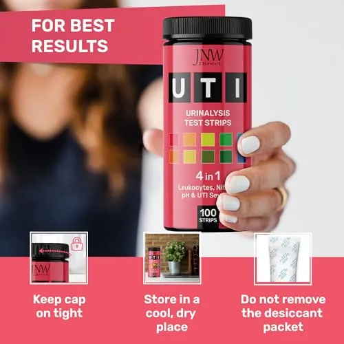 4-in-1 UTI Test Strips - 100ct Urine Test Strips, Quick and Easy, Accurate Home UTI Test for Women & Men, Results in 60 Seconds, Urinalysis Test Strips Full Panel, Home UTI Test Strips by JNW Direct
