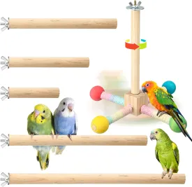 6 Pcs Bird Stand Perch Toy Wooden Interactive Spinning Parakeet Perch 360 Degree Free Rotation Practical Bird Cage Accessories for Parakeets Parrots Cockatiels Budgies Lovebirds