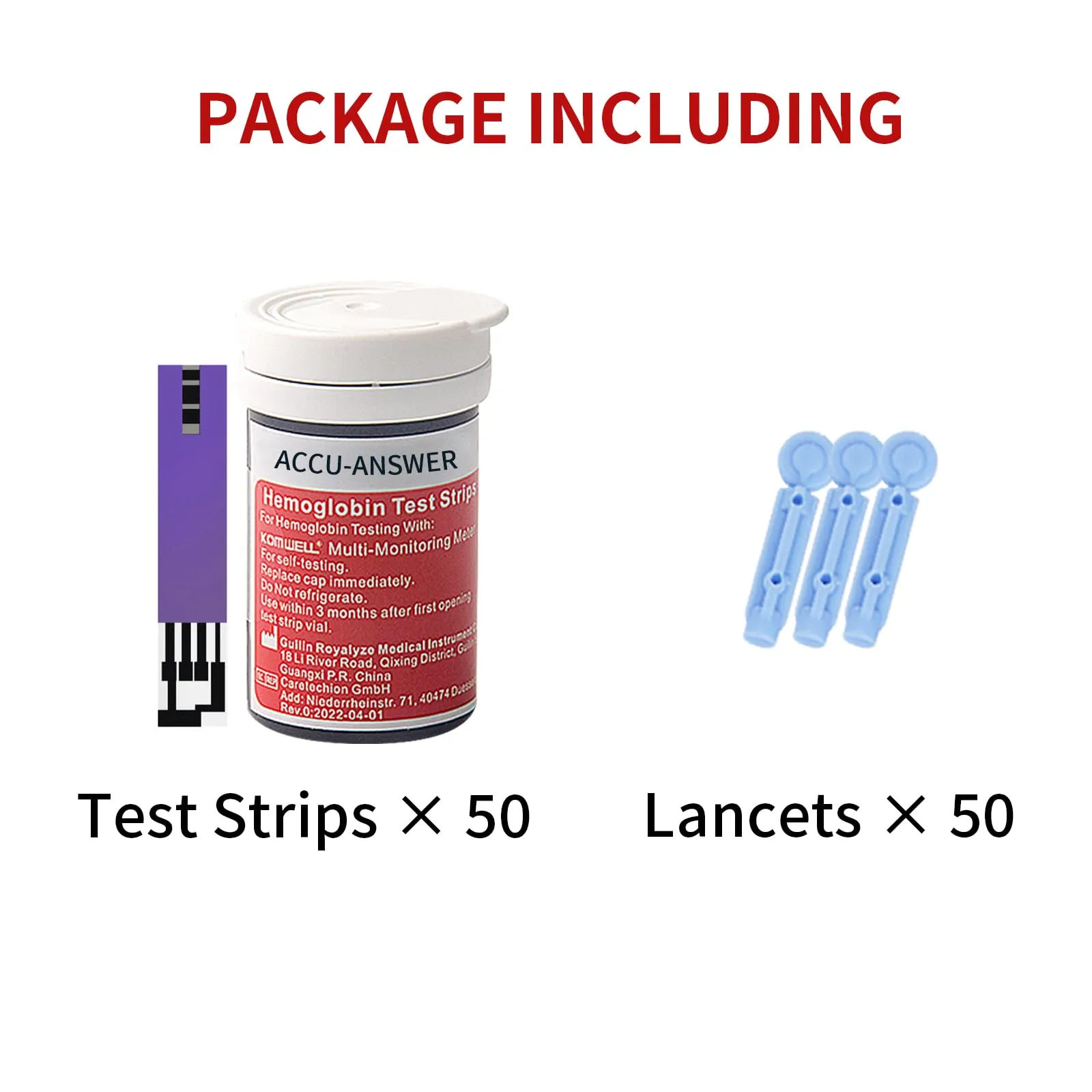 Accu-Answer Hemoglobin Test Stirps (The Meter is not Included) - 50 Test Strips Total (2 * 25 Test Strips/Box). Easy to Use at Home, Accurate, Result in 5s, No Coding Needed.