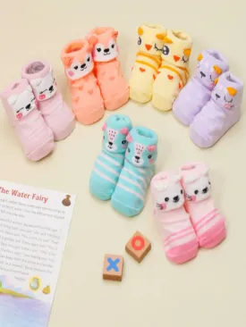 Adorable Animal Print Anti-Skid Socks Set for Baby Girls