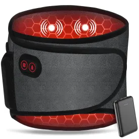Arlierss Graphene Heat Belt Back with 5000 mAh Battery, Electric Heating Pad with Automatic Shut-Off, Belt Adjustable Straps Heating Belt with 3 Heating Levels & 3 Massage Modes for Pain Relief 002 (Heating   Massage)