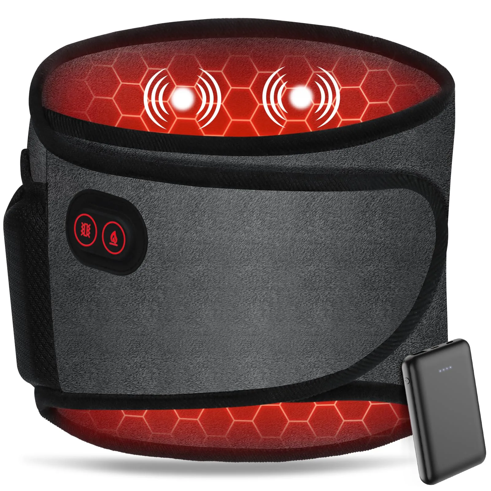 Arlierss Graphene Heat Belt Back with 5000 mAh Battery, Electric Heating Pad with Automatic Shut-Off, Belt Adjustable Straps Heating Belt with 3 Heating Levels & 3 Massage Modes for Pain Relief 002 (Heating   Massage)