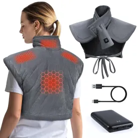 Arlierss graphene heating pad neck shoulder with 10000mAh battery, heat pad wireless back with 3 heating levels, neck warmer shoulder warmer electrically weighted with automatic switch-off, 55x50cm heating