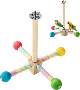 Bird Stand Perch, Colorful Wooden Parrot Perches for Cage Spinning Interactive Cockatiel Toys Parakeet Cage Accessories