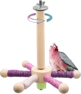 Bird Stand Perch Toy, Parakeet Interactive Rotating Toy,Wooden Exercise Wheel Parrot Toys,Cockatiel Toys for Bird Cage Accessories for Small and Medium Parrots to Expend Energy (6 perches)