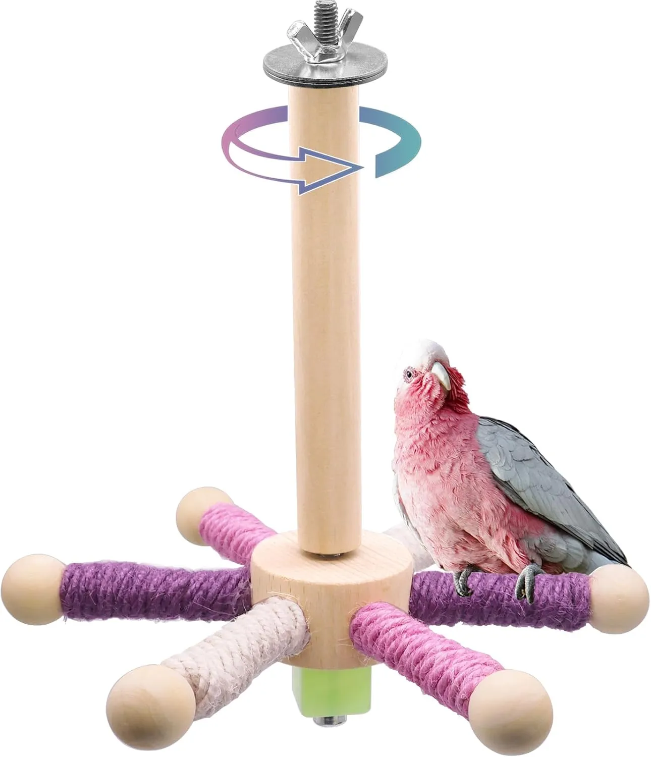 Bird Stand Perch Toy, Parakeet Interactive Rotating Toy,Wooden Exercise Wheel Parrot Toys,Cockatiel Toys for Bird Cage Accessories for Small and Medium Parrots to Expend Energy (6 perches)