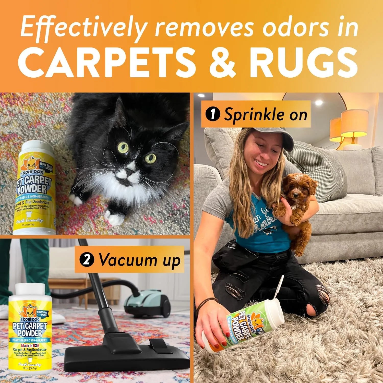 Bodhi Dog Natural Carpet Deodorizer Powder - Dry Pet Smell Eliminator & Urine Odor Remover - Loosens Fur & Dirt - Plant-Based and Biodegradable Room Freshener for Home - Fresh Laundry (Pack of 1)
