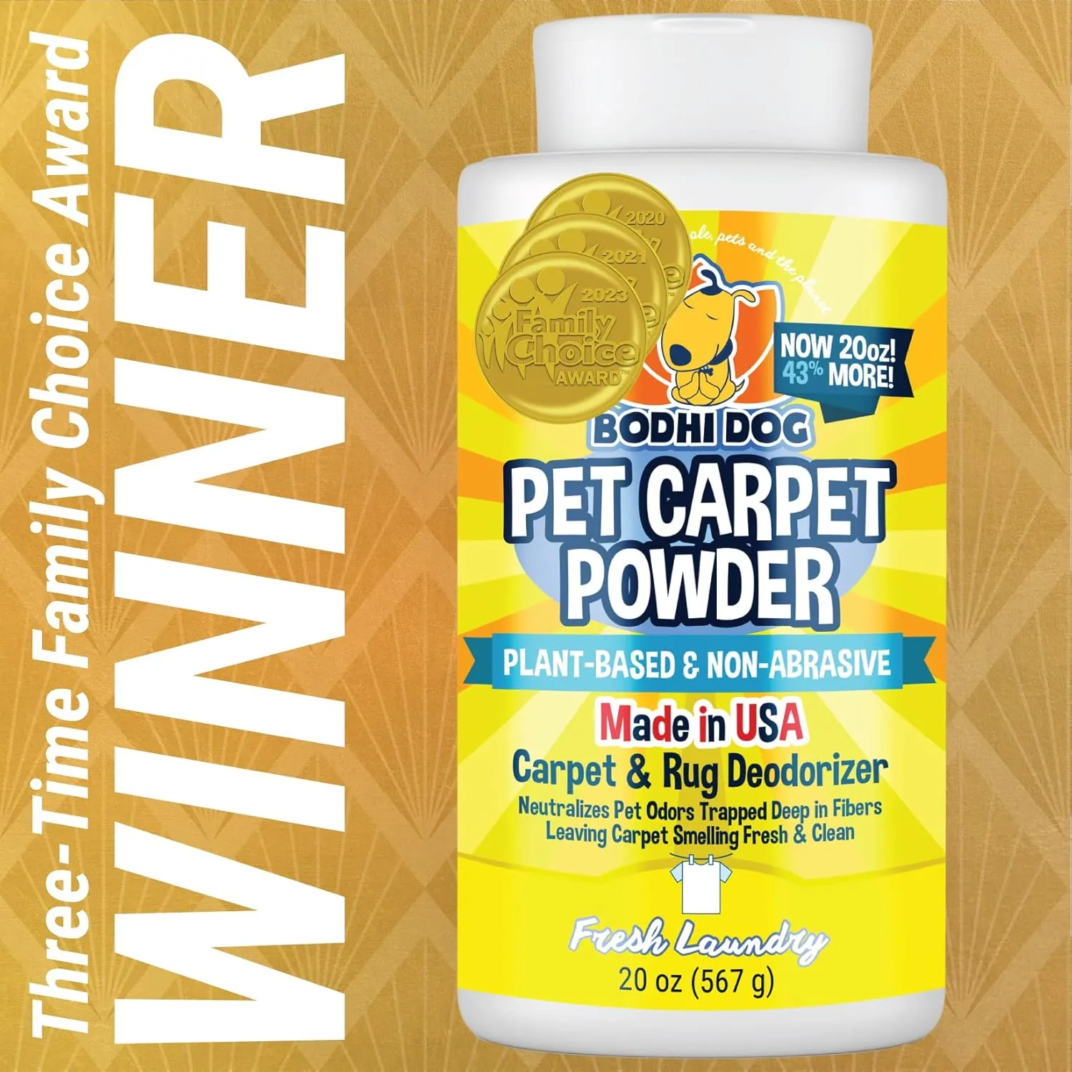 Bodhi Dog Natural Carpet Deodorizer Powder - Dry Pet Smell Eliminator & Urine Odor Remover - Loosens Fur & Dirt - Plant-Based and Biodegradable Room Freshener for Home - Fresh Laundry (Pack of 1)