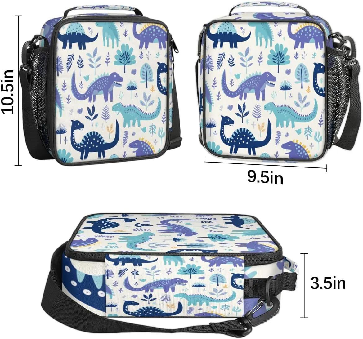 Cartoon Dinosaur Insulated Lunch Bag Kids Lunch Box Reusable Leakproof Lunch Bag for Girls Boys Cooler Tote Bag with Adjustable Shoulder Strap for School Picnic Work Travel Outdoor