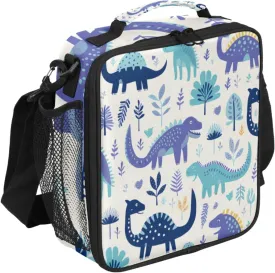 Cartoon Dinosaur Insulated Lunch Bag Kids Lunch Box Reusable Leakproof Lunch Bag for Girls Boys Cooler Tote Bag with Adjustable Shoulder Strap for School Picnic Work Travel Outdoor
