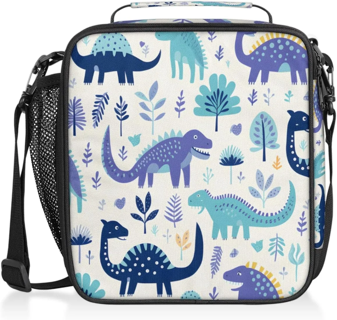 Cartoon Dinosaur Insulated Lunch Bag Kids Lunch Box Reusable Leakproof Lunch Bag for Girls Boys Cooler Tote Bag with Adjustable Shoulder Strap for School Picnic Work Travel Outdoor