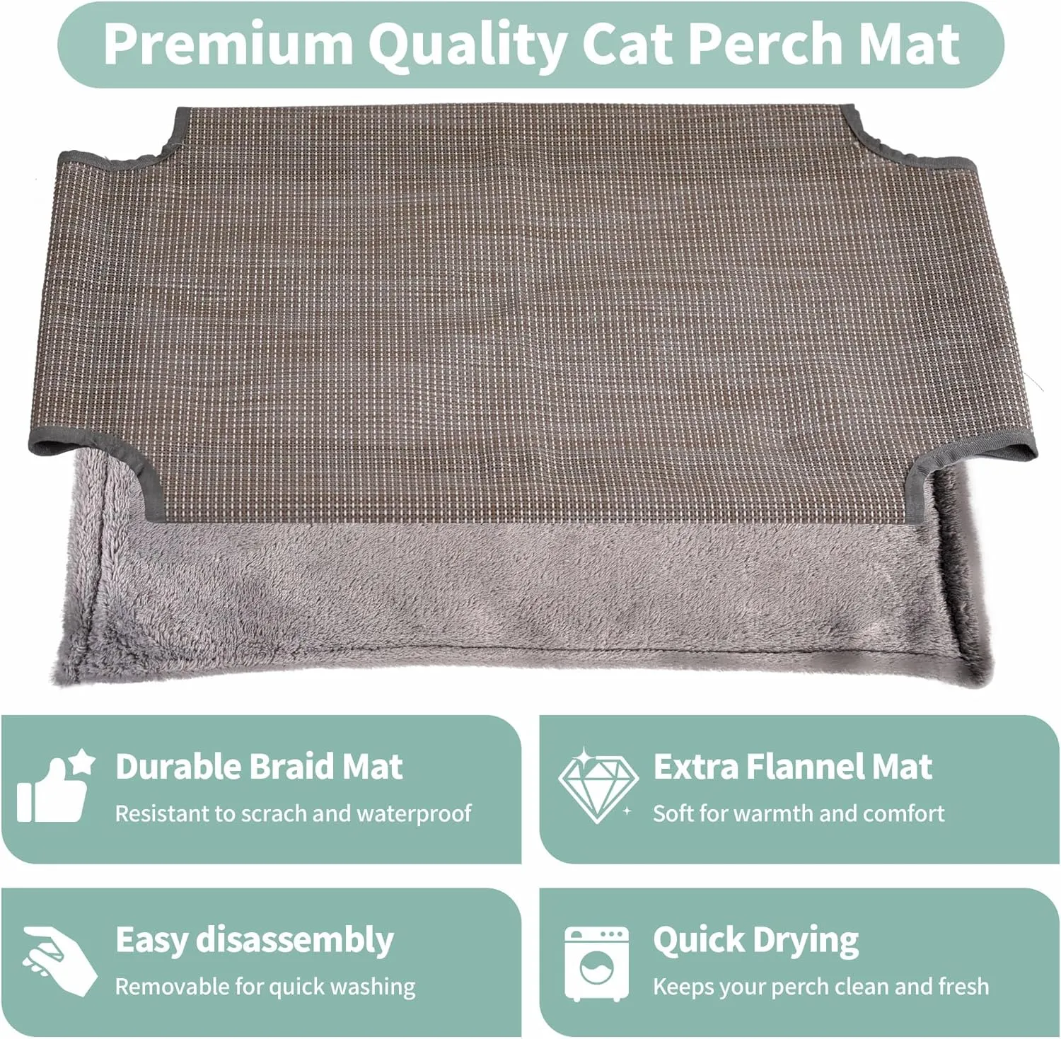 Cat Window Hammock, Suction Cup Cat Perch for Indoor Heavy Duty Cats, Waterproof Scratch-Resistant Bed, Foldable Space Saving Design, Medium Grey