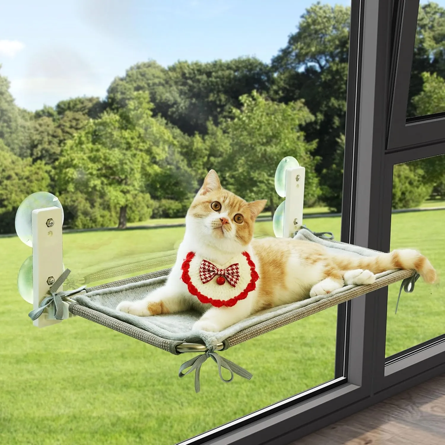 Cat Window Hammock, Suction Cup Cat Perch for Indoor Heavy Duty Cats, Waterproof Scratch-Resistant Bed, Foldable Space Saving Design, Medium Grey