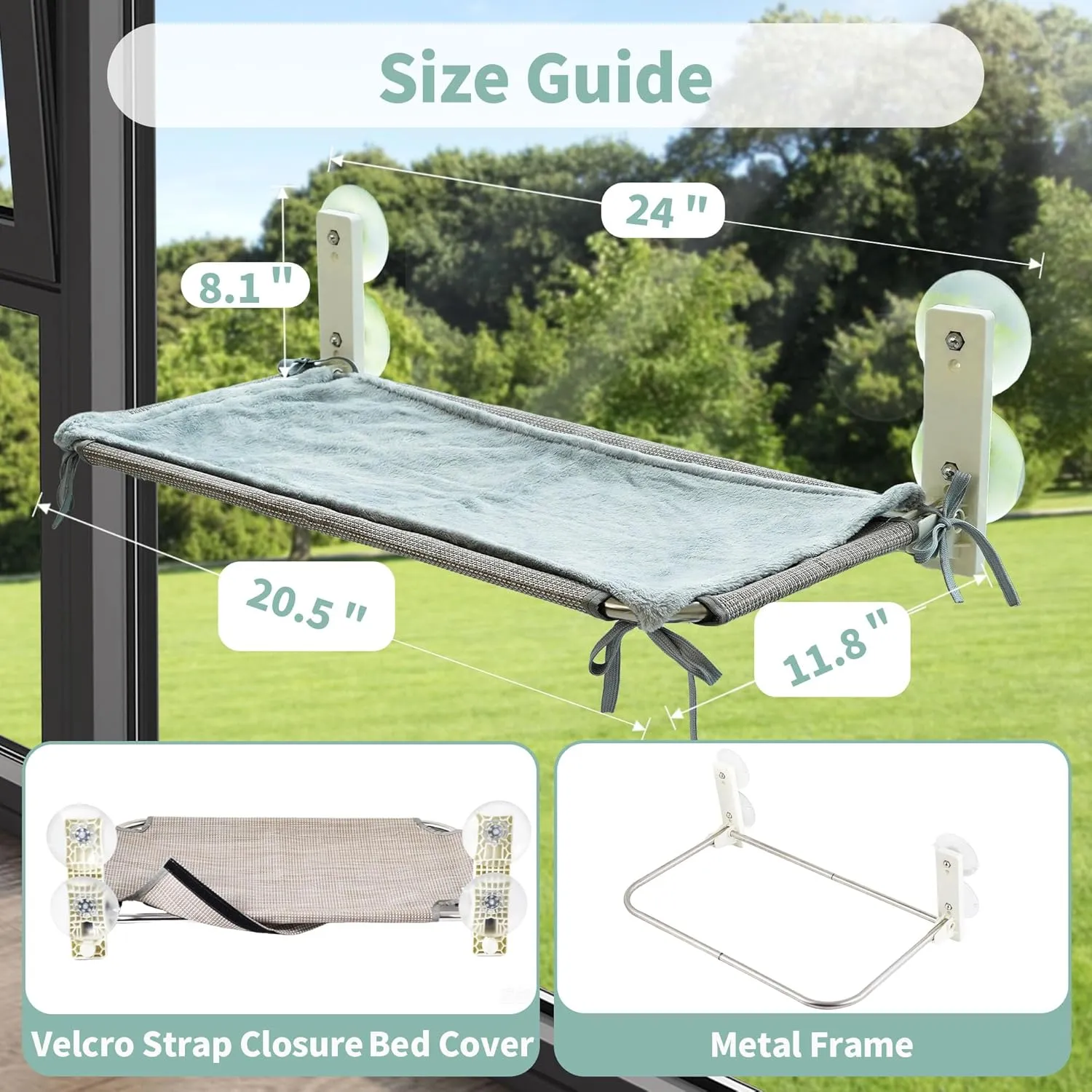 Cat Window Hammock, Suction Cup Cat Perch for Indoor Heavy Duty Cats, Waterproof Scratch-Resistant Bed, Foldable Space Saving Design, Medium Grey