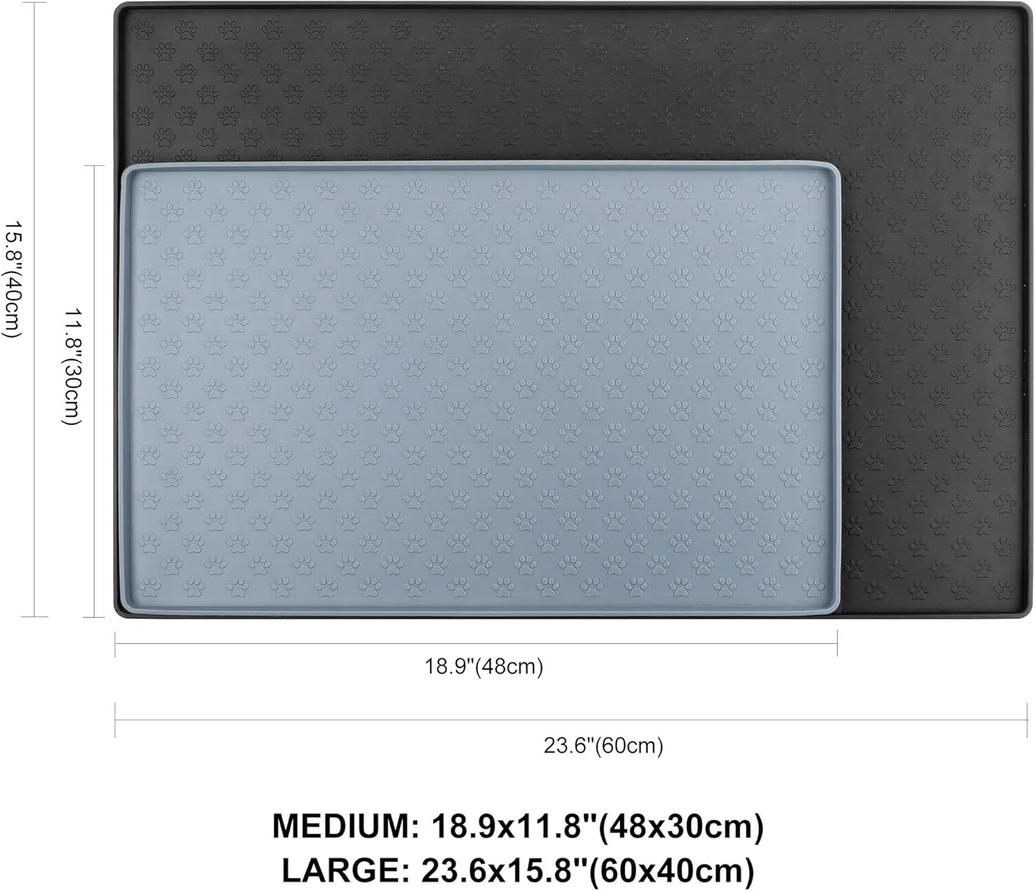 Coomazy Dog Food Mat, Silicone Waterproof Cat Feeding Mat Raised Edges, Nonslip Pet Placemat Bowl Tray to Stop Food Spills and Water Messes Out to Floor, 18.9x11.8 Grey