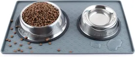 Coomazy Dog Food Mat, Silicone Waterproof Cat Feeding Mat Raised Edges, Nonslip Pet Placemat Bowl Tray to Stop Food Spills and Water Messes Out to Floor, 18.9x11.8 Grey