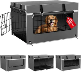Dog Crate Cover 42 Inch Insulated Tear-Resistant  Heavy-Duty & Breathable Dog Kennel Cover Indoor/Outdoor Use, Seamless Fit Most Wire Crates, Gray(Cover Only)