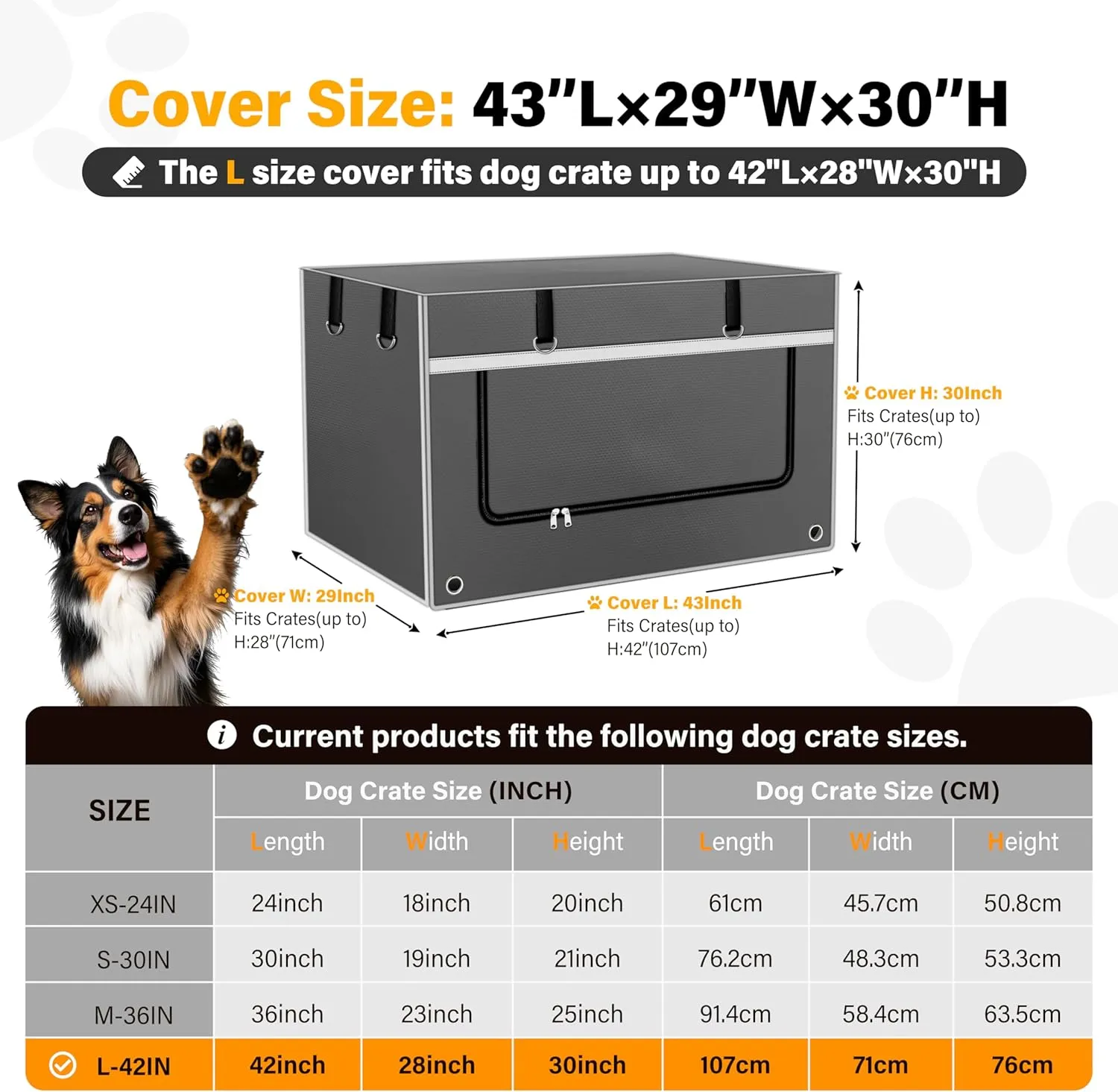 Dog Crate Cover 42 Inch Insulated Tear-Resistant  Heavy-Duty & Breathable Dog Kennel Cover Indoor/Outdoor Use, Seamless Fit Most Wire Crates, Gray(Cover Only)