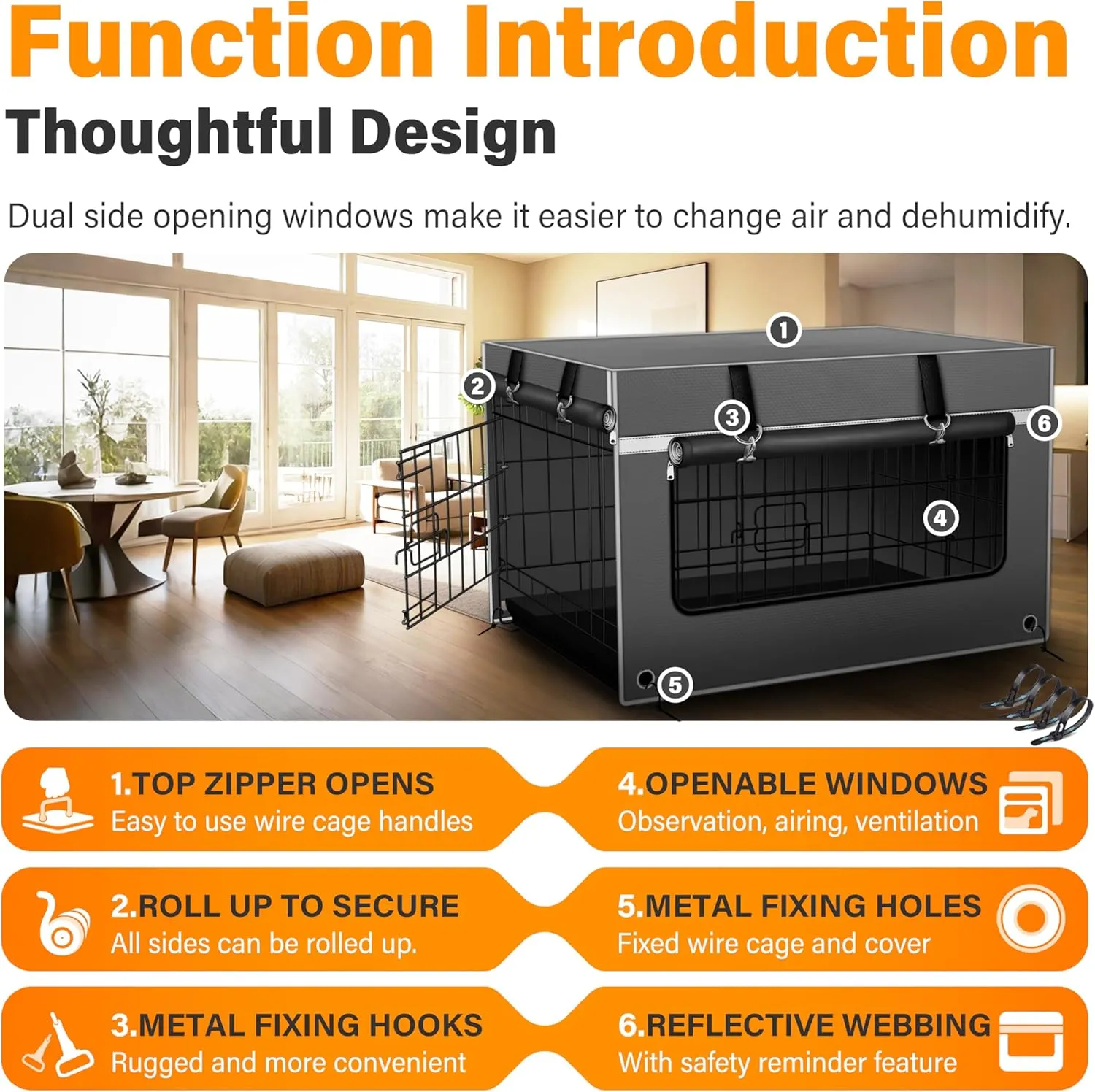 Dog Crate Cover 42 Inch Insulated Tear-Resistant  Heavy-Duty & Breathable Dog Kennel Cover Indoor/Outdoor Use, Seamless Fit Most Wire Crates, Gray(Cover Only)