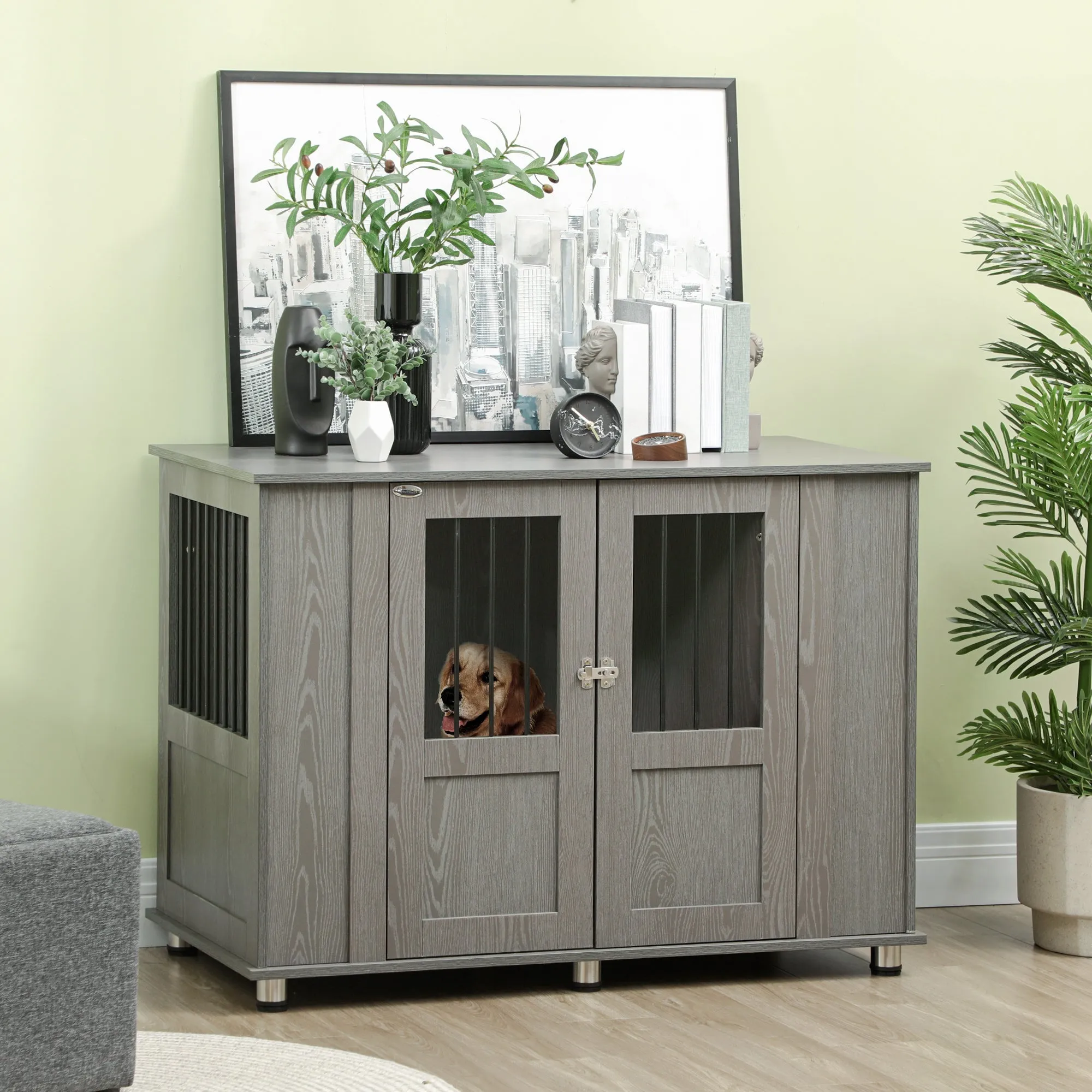 Dog Crate Furniture End Table Pet Kennel for Extra Large Dogs with Magnetic Door Indoor Animal Cage Grey 116 x 60 x 87 cm