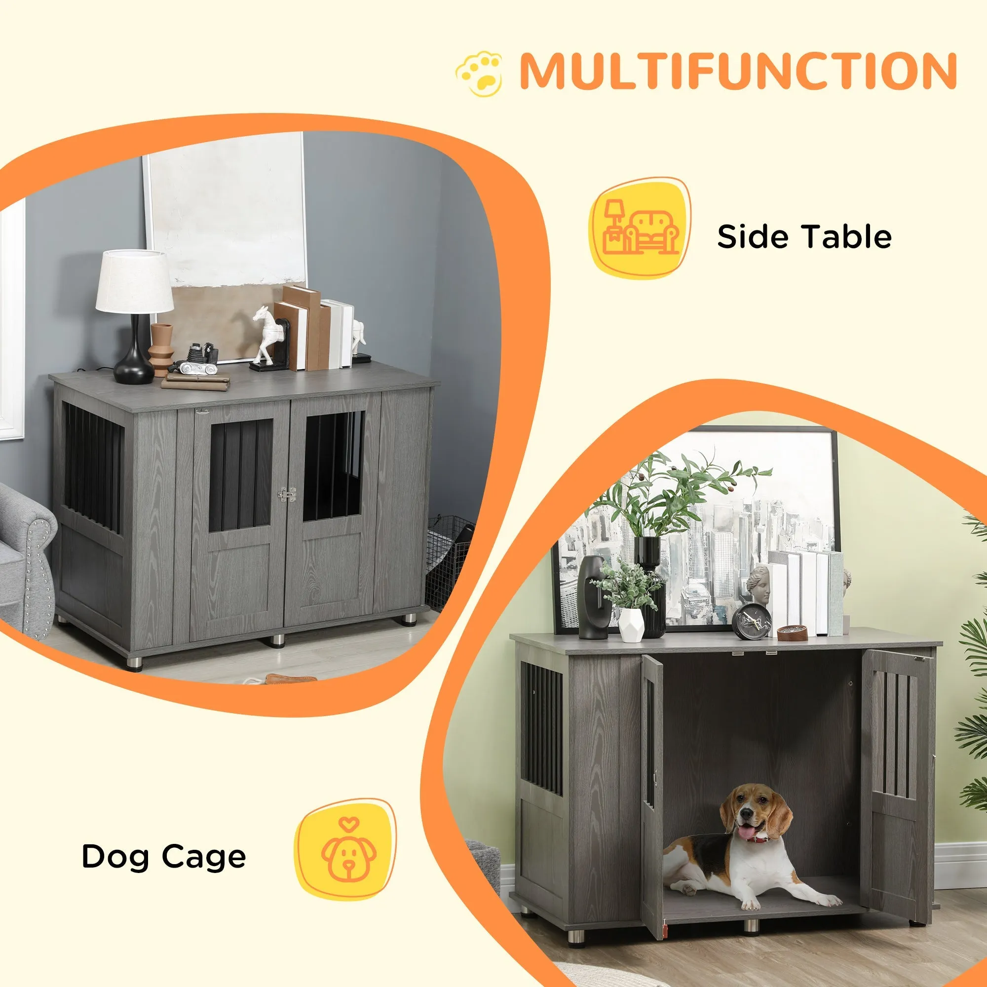 Dog Crate Furniture End Table Pet Kennel for Extra Large Dogs with Magnetic Door Indoor Animal Cage Grey 116 x 60 x 87 cm