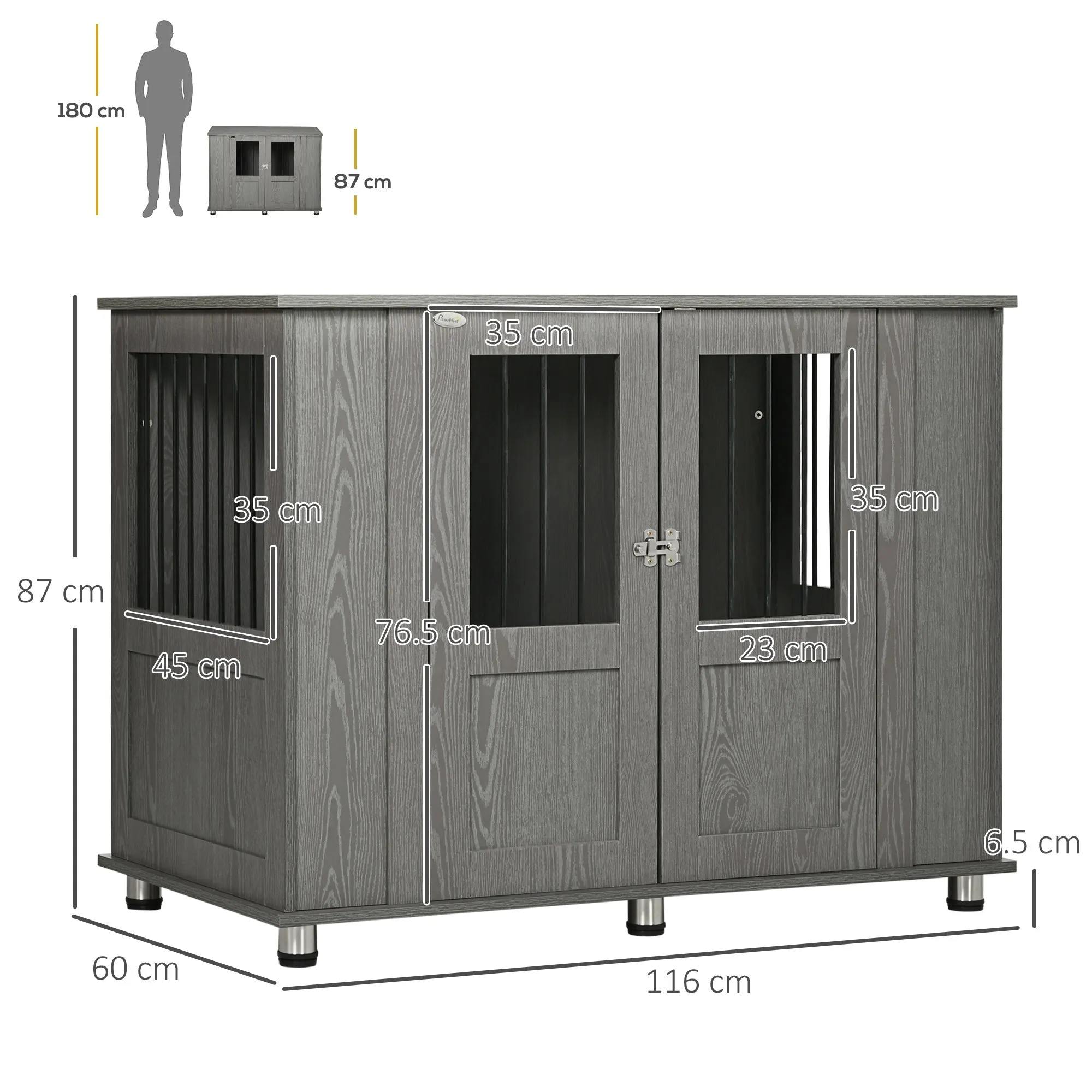 Dog Crate Furniture End Table Pet Kennel for Extra Large Dogs with Magnetic Door Indoor Animal Cage Grey 116 x 60 x 87 cm