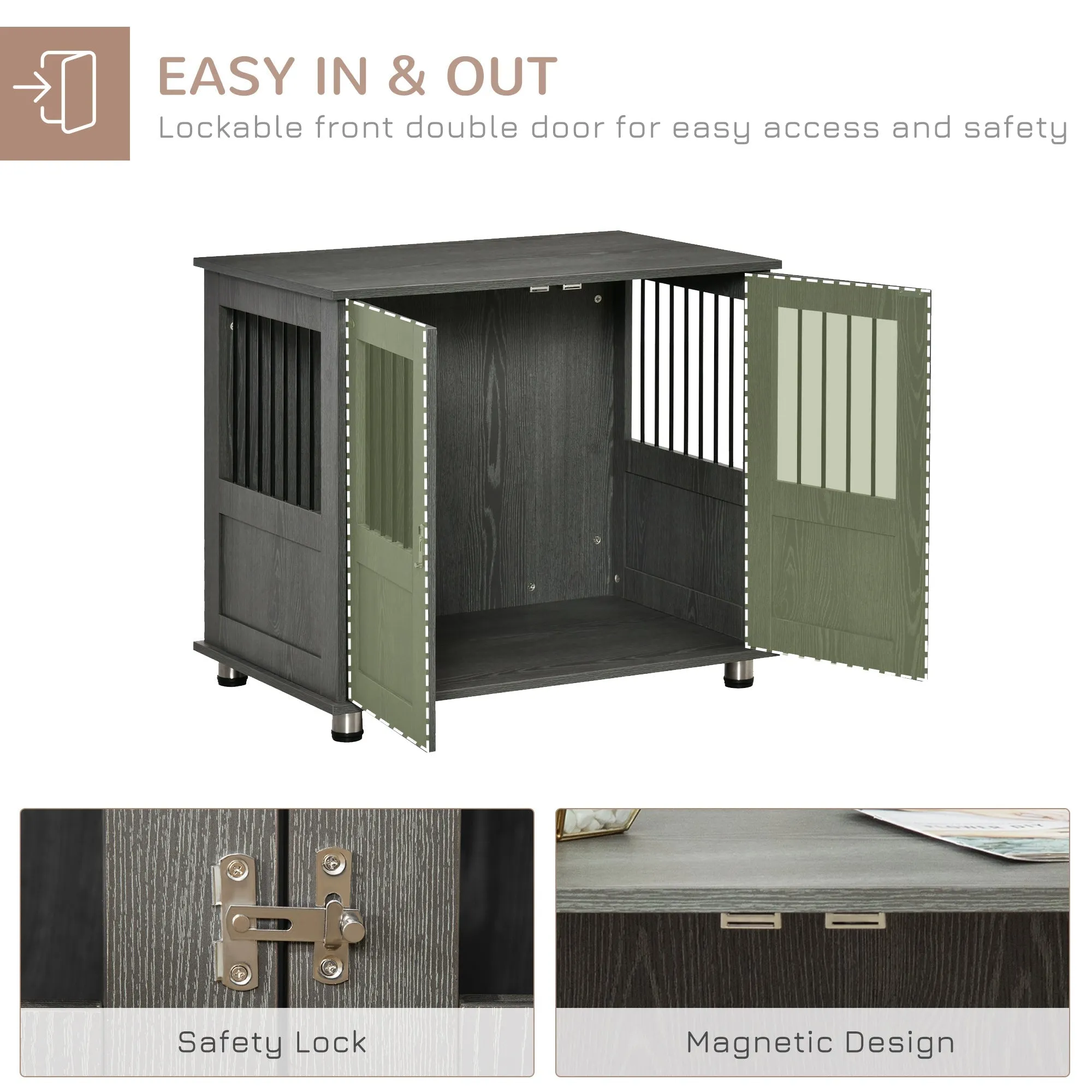 Dog Crate Furniture End Table Pet Kennel for Small and Medium Dogs with Magnetic Door Indoor Animal Cage Grey 85 x 55 x 75 cm
