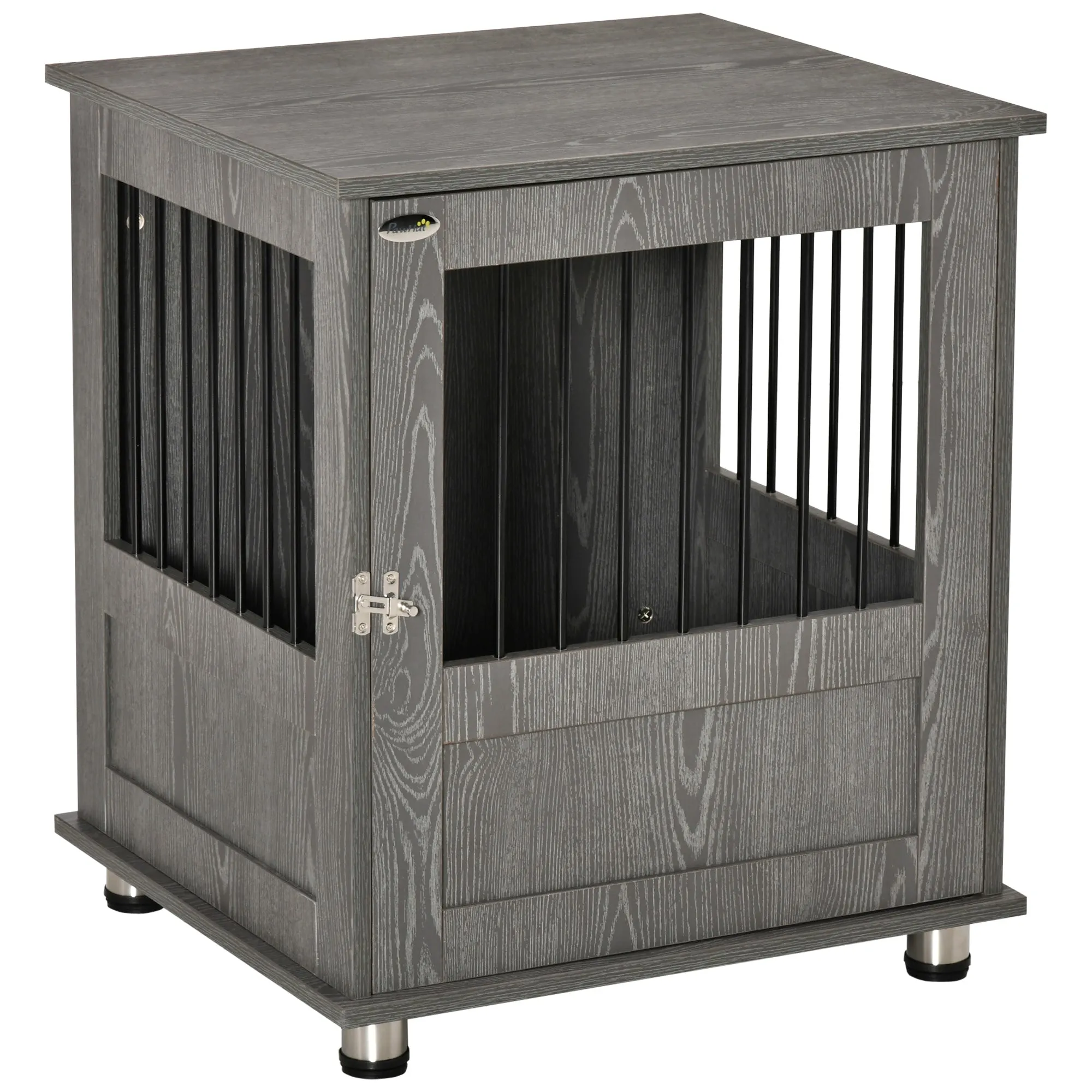 Dog Crate Furniture Wooden End Table Small Pet Kennel with Magnetic Door Indoor Crate Animal Cage Grey