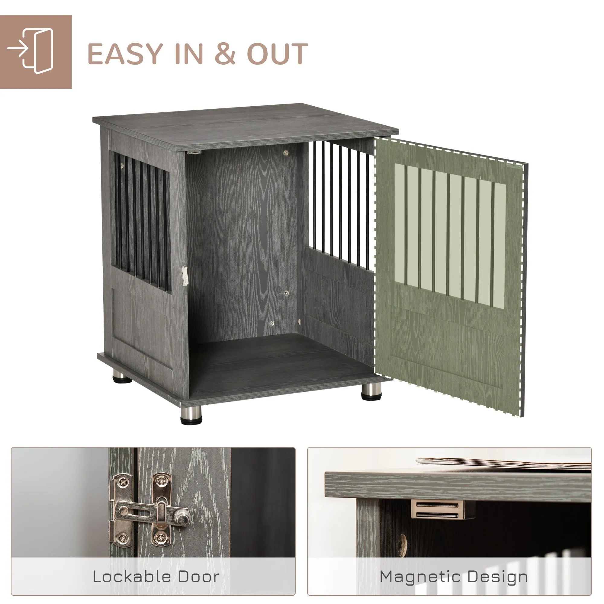 Dog Crate Furniture Wooden End Table Small Pet Kennel with Magnetic Door Indoor Crate Animal Cage Grey