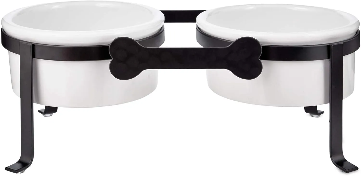 EveryYay Dining in Iron Double Diner with Ceramic Dog Bowls 3 Cups