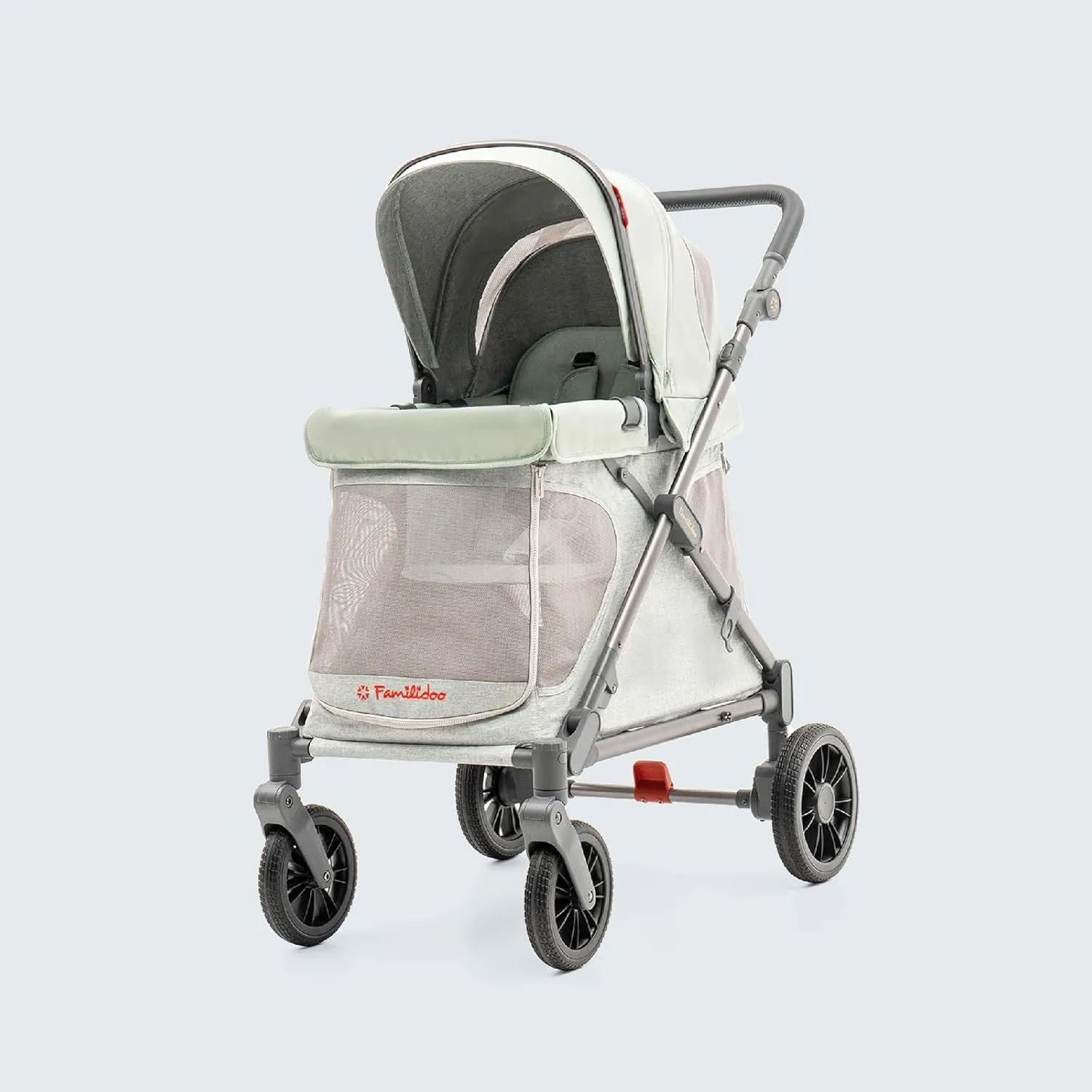 Familidoo Q1 Multi-Use Kids Wagon Stroller  Foldable, Lightweight & All-Terrain for Kids & Pets  5-Point Safety Harness, Rain Cover & Compact Travel Design  Supports Up to 132 lbs (Sage Green)