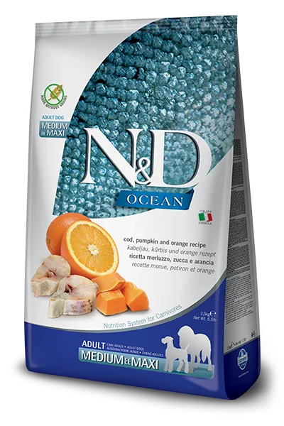 Farmina N&D Ocean Cod, Pumpkin & Orange Adult Medium & Maxi Dog Food (26.5 Lb.)