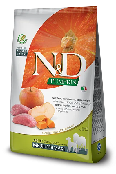 Farmina N&D Pumpkin Formula Medium & Maxi Wild Boar, Pumpkin & Apple Adult Dog Food (26.4 Lb.)