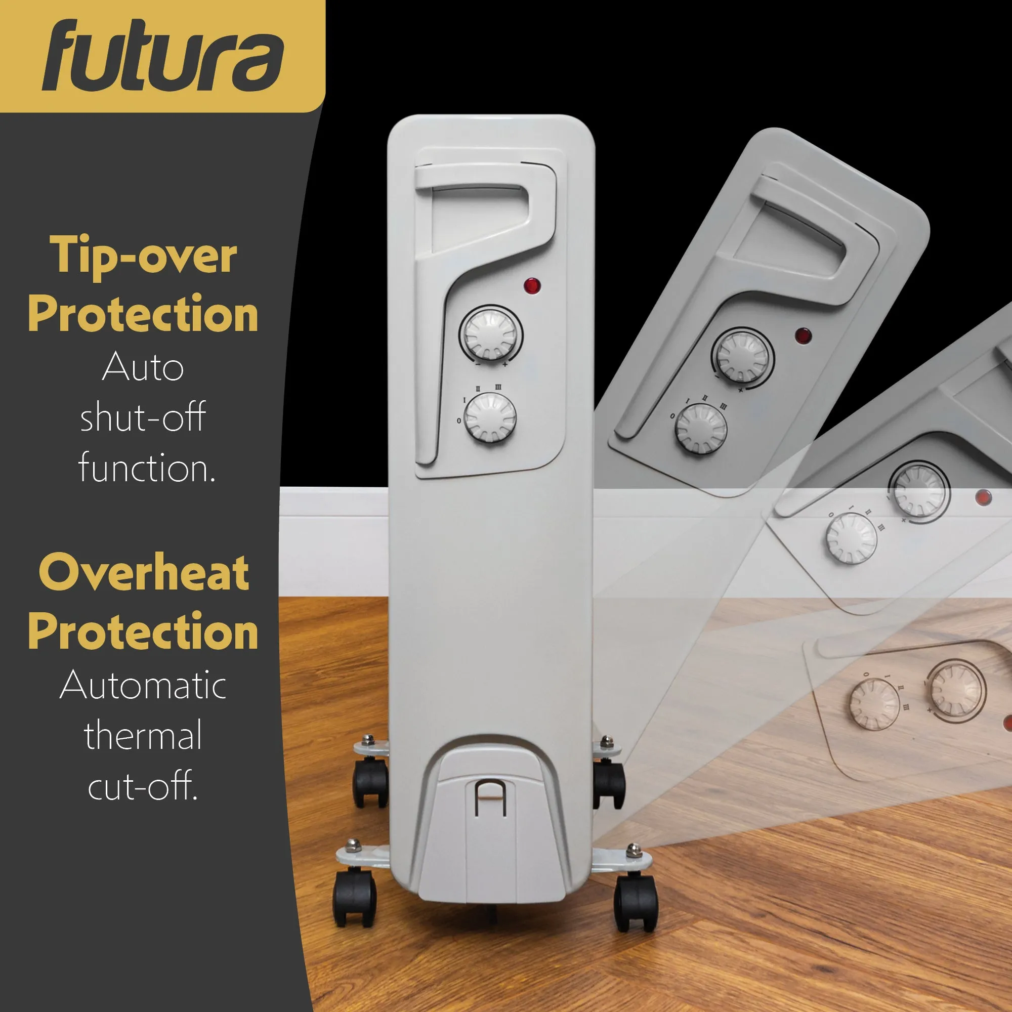 Futura Oil Filled Radiator Electric Heater 9 Fin - Grey 2000W