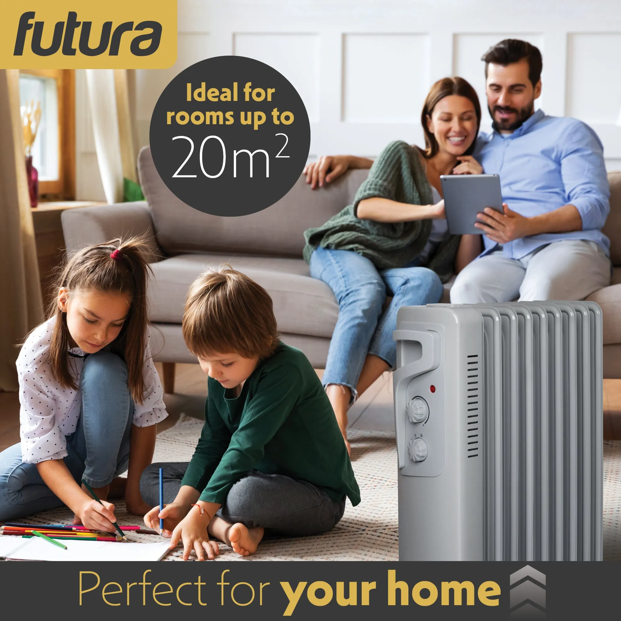 Futura Oil Filled Radiator Electric Heater 9 Fin - Grey 2000W