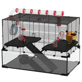 Gerbil Cage Dwarf Hamster with Deep Glass Bottom Tunnels Tubes Ramps Hut Exercise Wheel 78.5 x 48.5 x 57cm