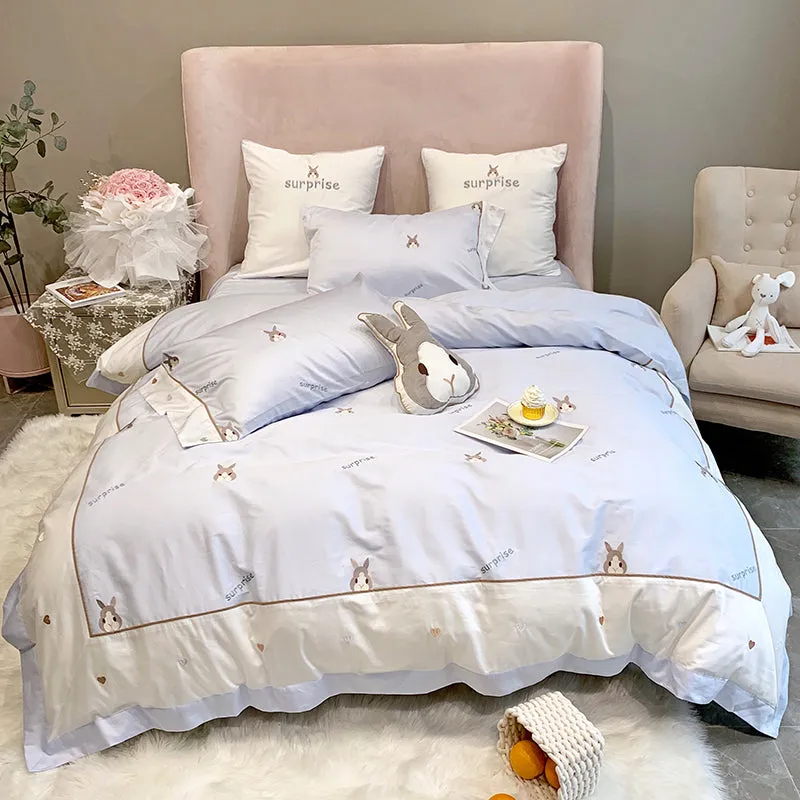 Girl Heart Five Piece Cotton Princess Cute Rabbit Bed Set