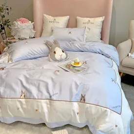 Girl Heart Five Piece Cotton Princess Cute Rabbit Bed Set