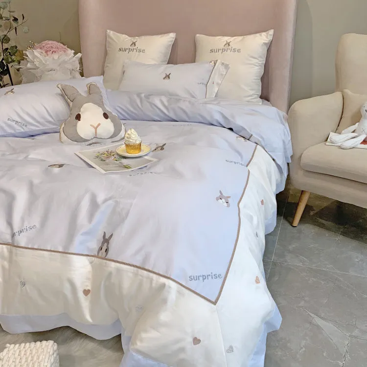 Girl Heart Five Piece Cotton Princess Cute Rabbit Bed Set