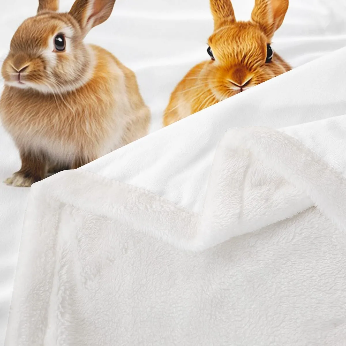 Girls Cute Rabbit Fleece Throw Blanket for Sofa Couch Daughter 3D Pet Animal Theme Sherpa Blanket Lovely Hare Plush Blanket Room Decor Rabbit Lover's Gift Warm Fuzzy Blanket Throw 50"x60"