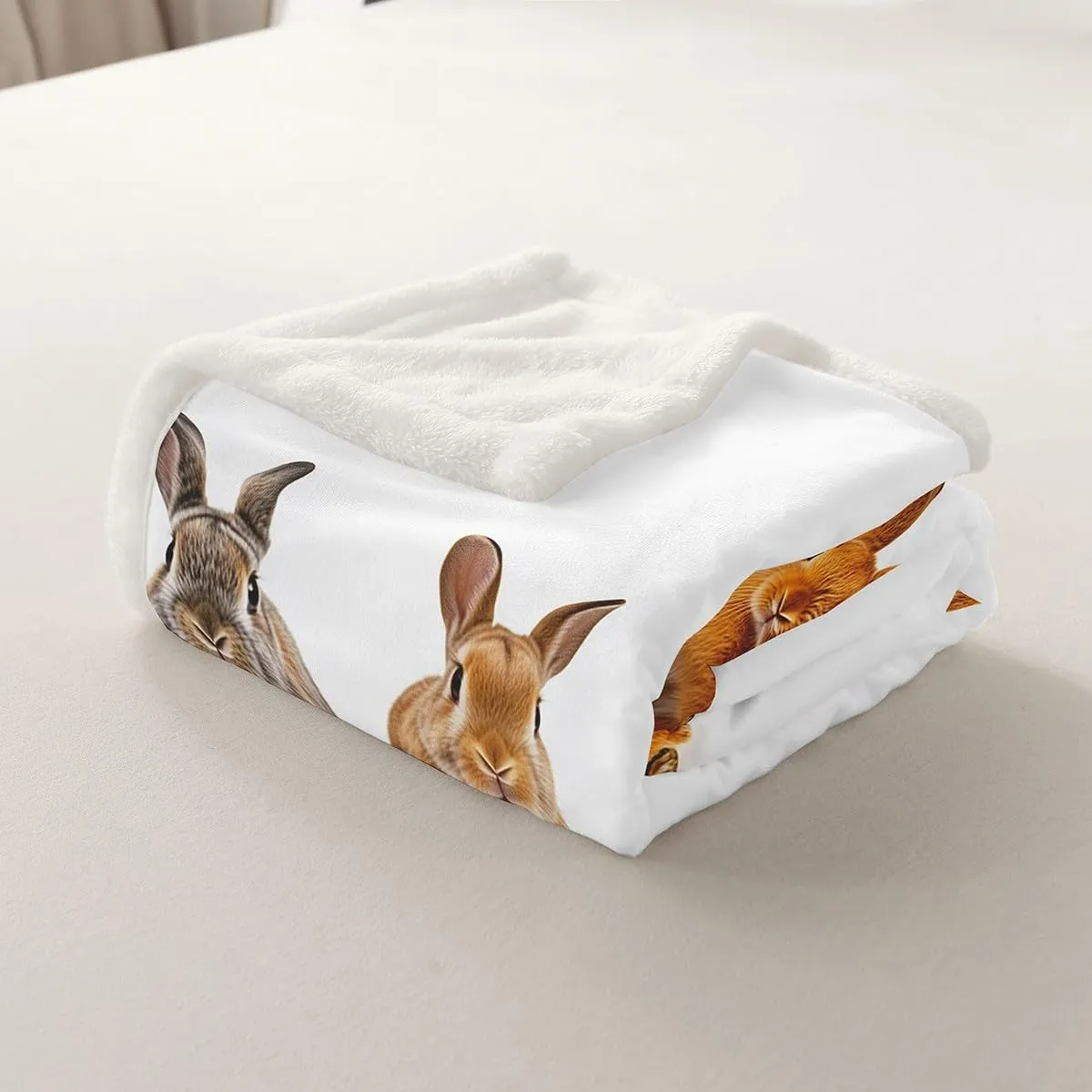 Girls Cute Rabbit Fleece Throw Blanket for Sofa Couch Daughter 3D Pet Animal Theme Sherpa Blanket Lovely Hare Plush Blanket Room Decor Rabbit Lover's Gift Warm Fuzzy Blanket Throw 50"x60"