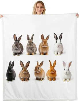 Girls Cute Rabbit Fleece Throw Blanket for Sofa Couch Daughter 3D Pet Animal Theme Sherpa Blanket Lovely Hare Plush Blanket Room Decor Rabbit Lover's Gift Warm Fuzzy Blanket Throw 50"x60"