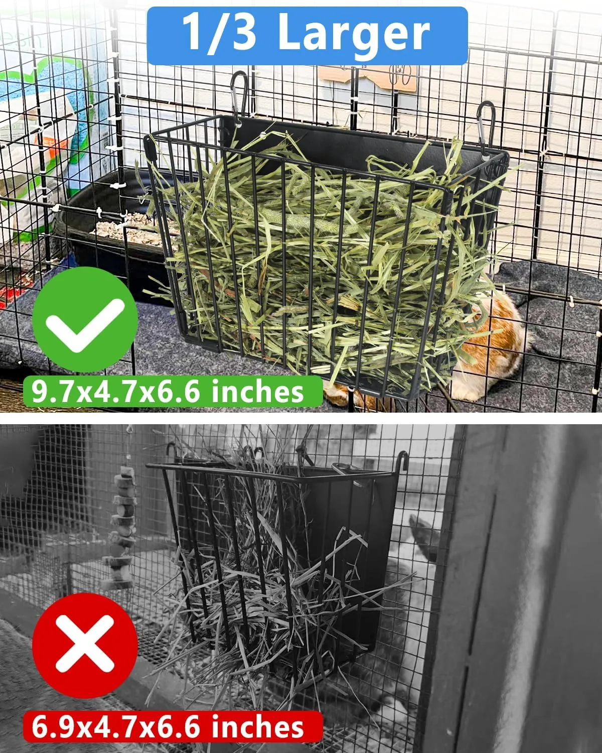Harhana Rabbit Hay Feeder - Guinea Pig Hay Feeder - X-Large Metal Frame Bunny Hay Feeder, 9.7x4.7x6.6 inch Guinea Pig Hay Holder for Bunny, Guinea Pigs, Chinchillas, Small Animals (1 Pack)