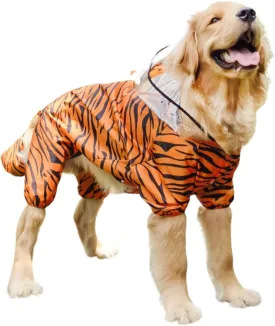 HDKUW Large Dog Raincoat with Leash Hole, Full Coverage Slicker Dog Rain Coat Hoodie, Animal Shape Waterproof Jacket for Small Medium Large Dogs Tiger 6XL