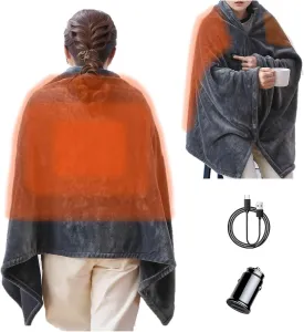 Heated Blanket Battery Operated, Cordless Portable USB Electric Blanket with Car Charger, Wearable Heated Shawl for Indoor and Outdoor (Extra Large)